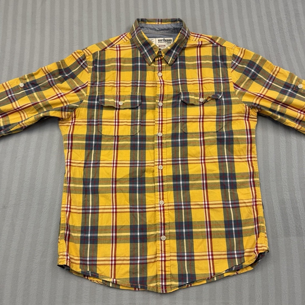 Urban Pipeline‎ Mens Plaid Long Sleeve Button Up Shirt Medium Multicolor Yellow